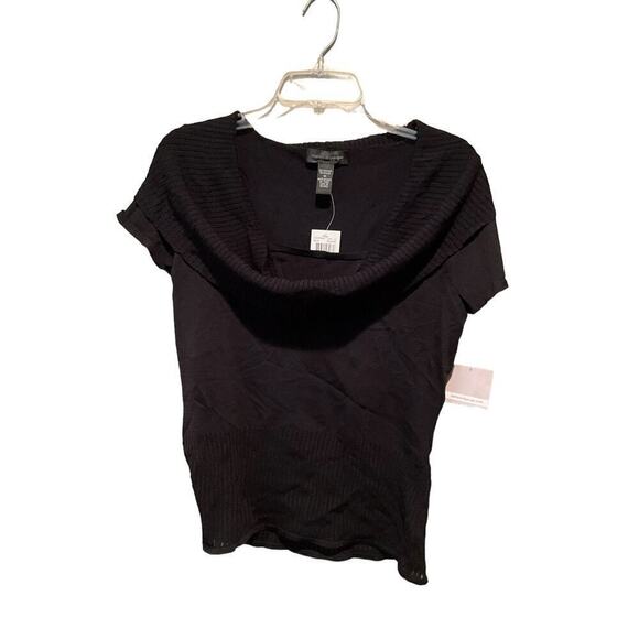 Cable & Gauge Top Women's Medium Black Viscose Loose Turtleneck Short Sleeve - Picture 1 of 4